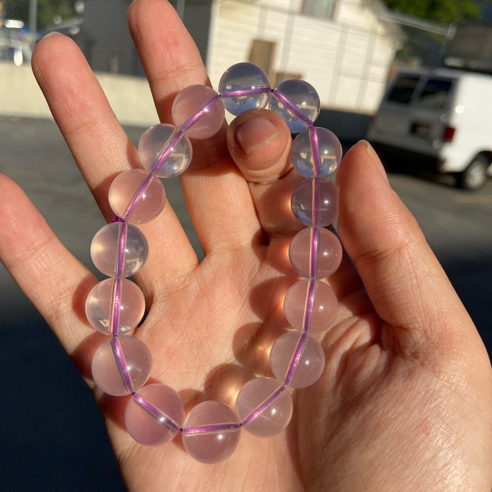 Mozambique 6 STAR Gemmy purple Rose Quartz gemstone bracelet w/golden flashes